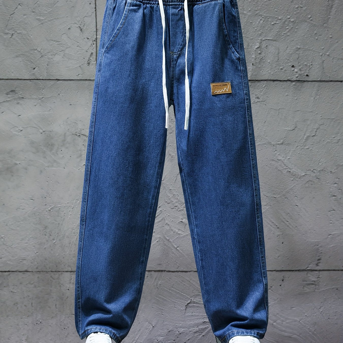 Blaue Herren Jeans Hose mit elastischem Bund und Kordelzug