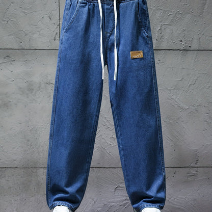 Blaue Herren Jeans Hose mit elastischem Bund und Kordelzug