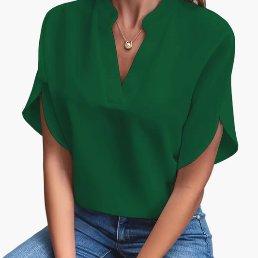 Túnica blusa de verano para mujer con escote en V – Parte superior suelta de manga corta para ocio y oficina