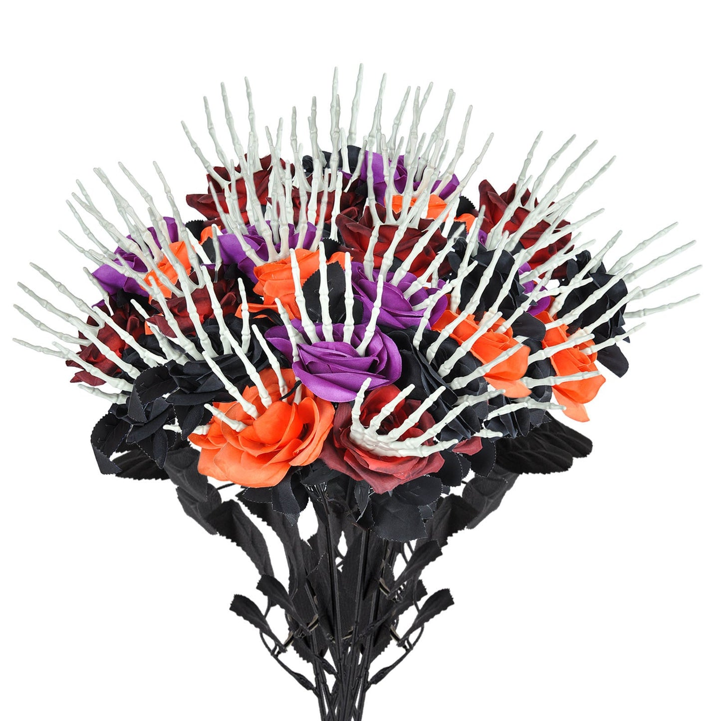 Decorazione di Halloween Rose artificiali con mano scheletro – Decorazione spaventosa per feste di Halloween