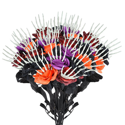 Decorazione di Halloween Rose artificiali con mano scheletro – Decorazione spaventosa per feste di Halloween