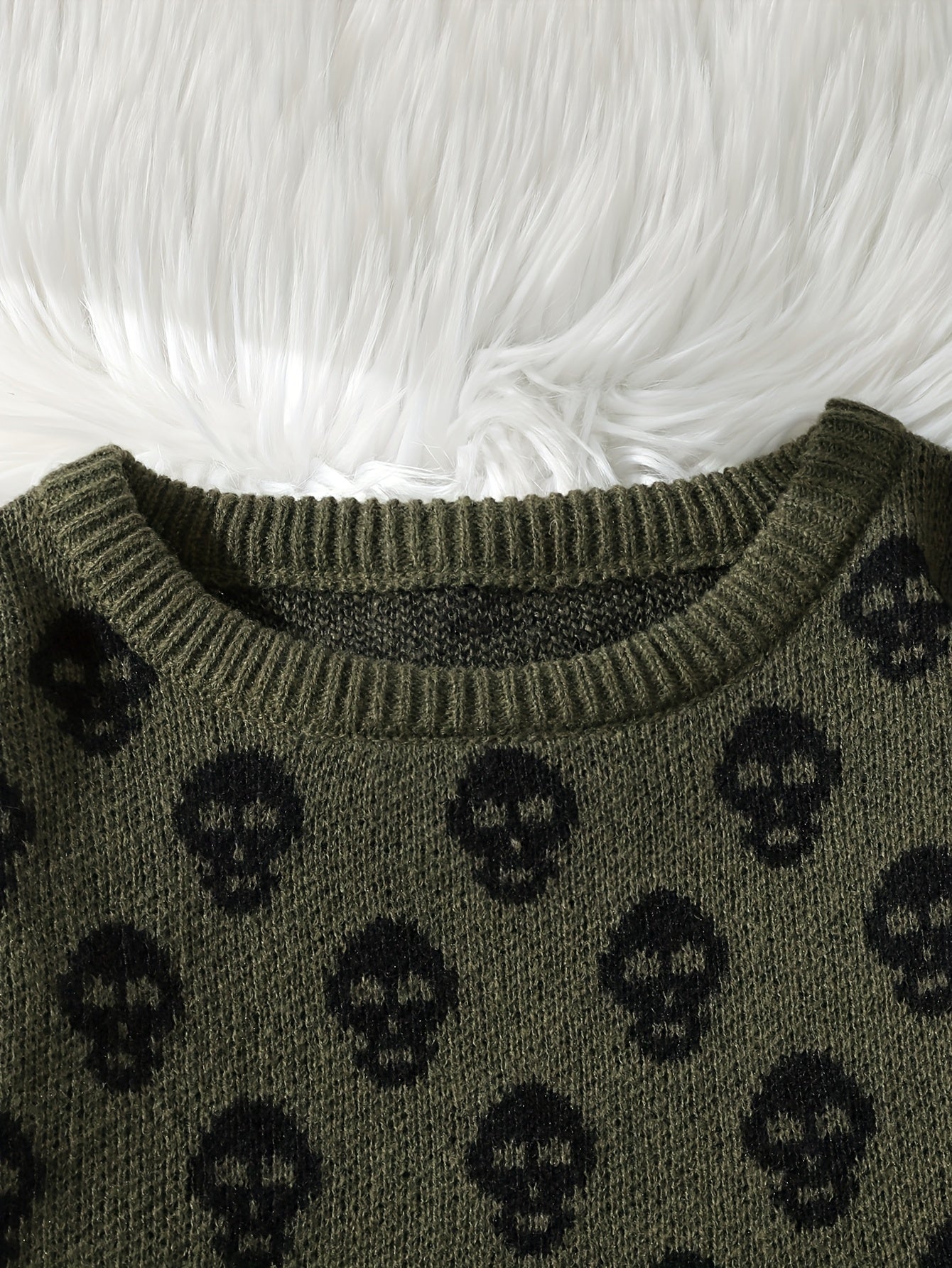 Jersey de punto unisex con cuello redondo, estampado de calavera y manga larga