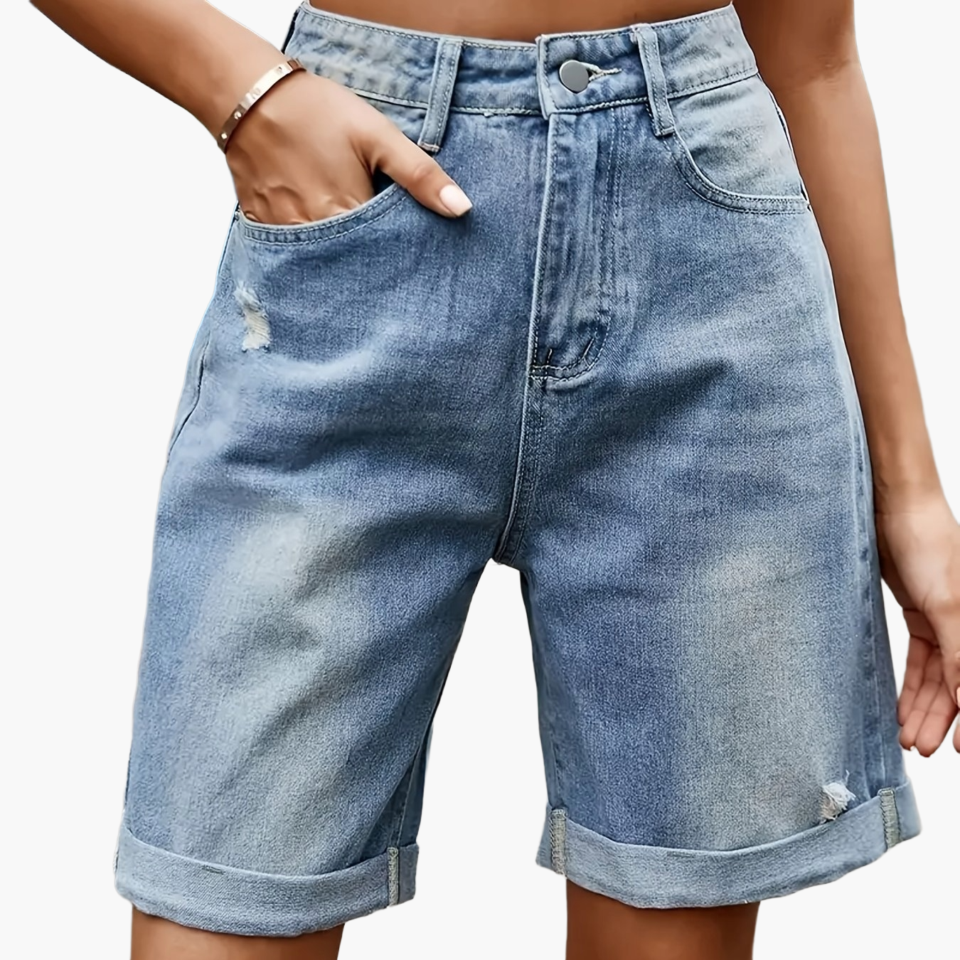 Damen Jeans Bermuda Shorts im Casual Style für Sommer – Bequeme Radhose mit Used-Look