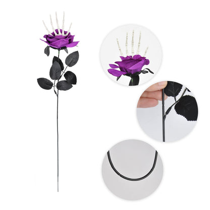 Decorazione di Halloween Rose artificiali con mano scheletro – Decorazione spaventosa per feste di Halloween