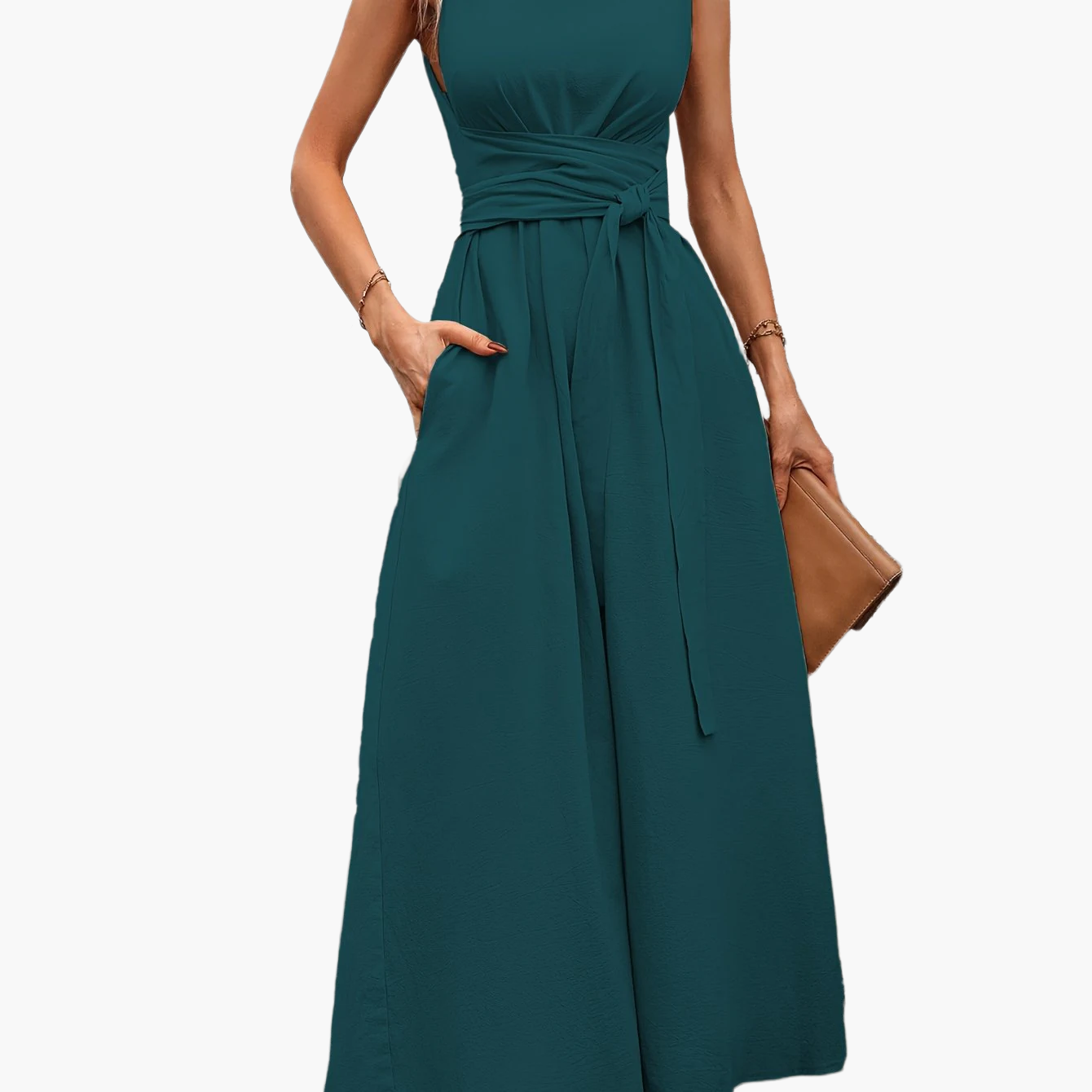 Combinaison sans manches pour femme avec ceinture à nouer et jambes larges – Style décontracté élégant pour le printemps et l'été