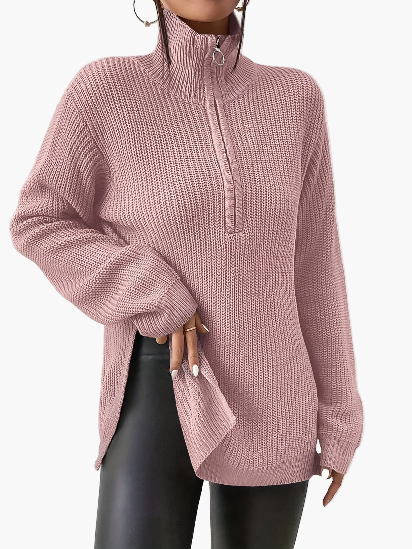 Damen Pullover Strickpullover mit Reißverschluss und Stehkragen – Modischer Herbst Winter Freizeit Look