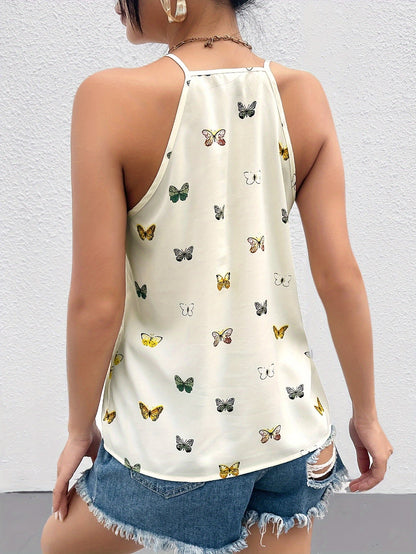 Dame singlet med sommerfuglmønster – Elegant sommertopp for fritid og hverdag