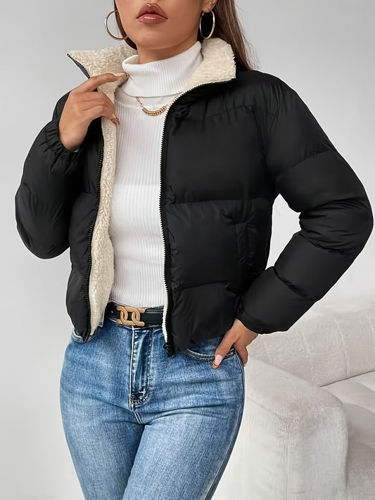 Damen Steppjacke kurz mit Teddyfutter Schwarz