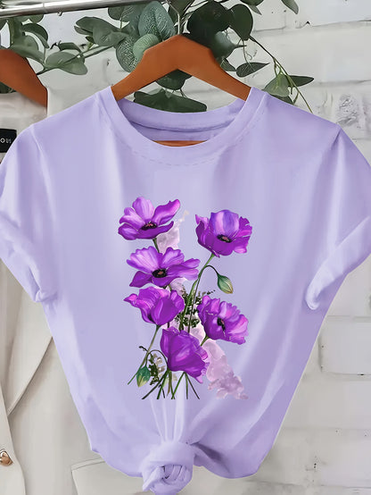 Dam T-shirt med blomsterkonst – Casual stil för vår och sommar