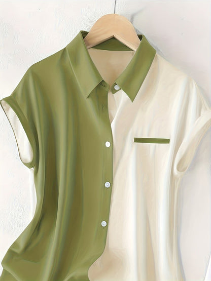 Blusa de mujer sin mangas elegante bicolor verano oficina casual