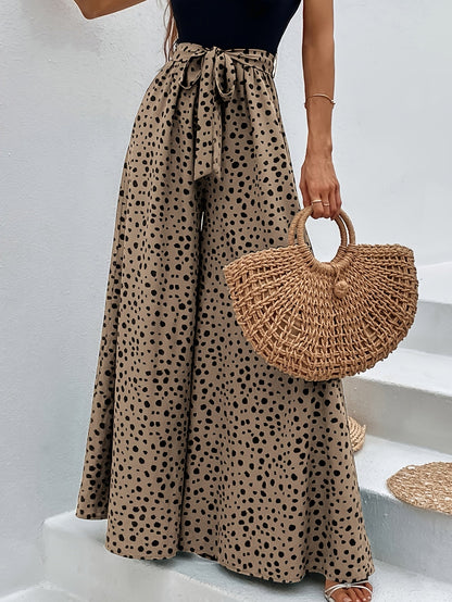 Dames elegante wijde broek met stippen en ceintuur – perfect voor lente & zomer