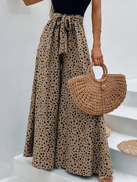 Dames elegante wijde broek met stippen en ceintuur – perfect voor lente & zomer