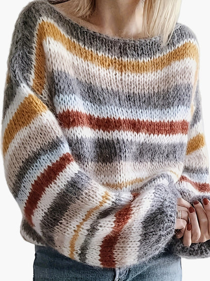 Damen Grobstrick Pullover im Streifen-Design – Lockerer, Modischer Herbst/Winter Sweater