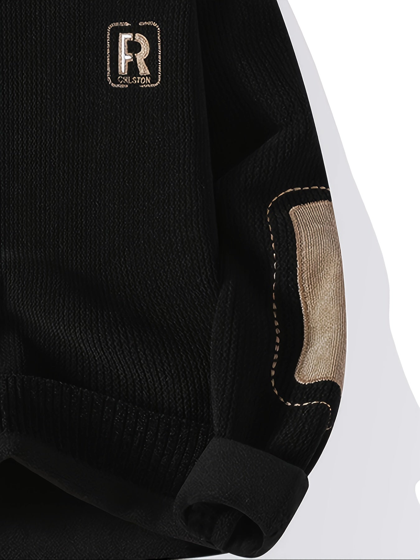 Suéter unisex de cuello redondo con textura acanalada y parches en los codos