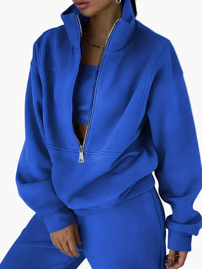 Felpa con Mezza Cerniera Donna Completo Tuta – Look Casual Moderno per Autunno e Inverno