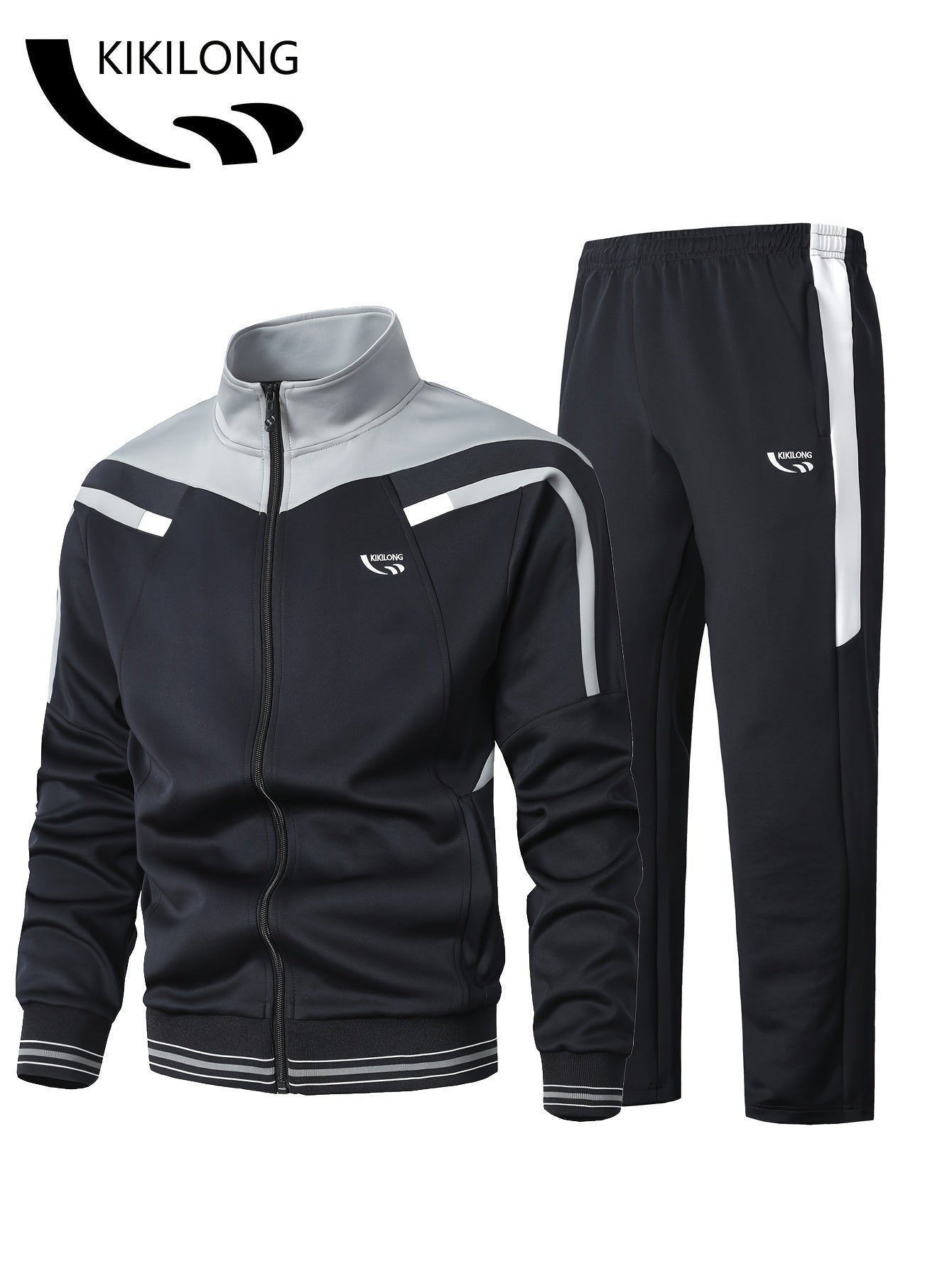 Herren Trainingsanzug Schwarz Grau Sportanzug Jacke und Hose Set