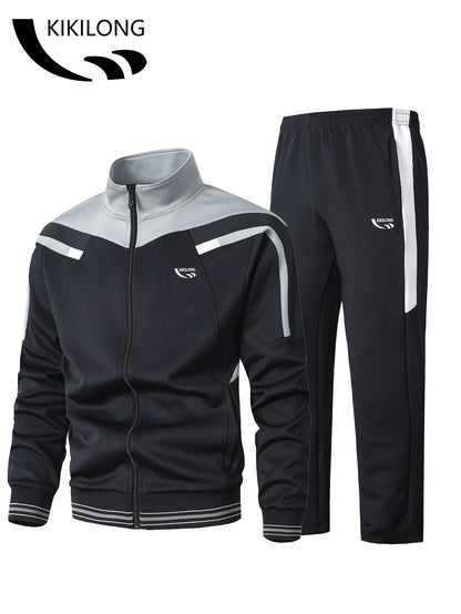 Herren Trainingsanzug Schwarz Grau Sportanzug Jacke und Hose Set