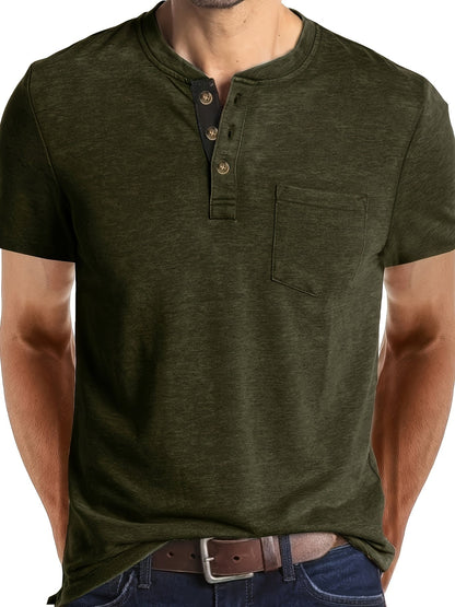 Camiseta Henley para hombre con botonadura y bolsillo en el pecho – Camiseta casual de manga corta para uso diario y tiempo libre