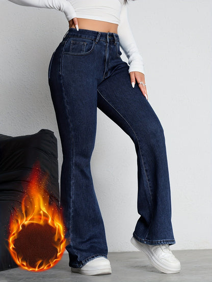 Damen Schlagjeans Hoher Bund Dunkelblau