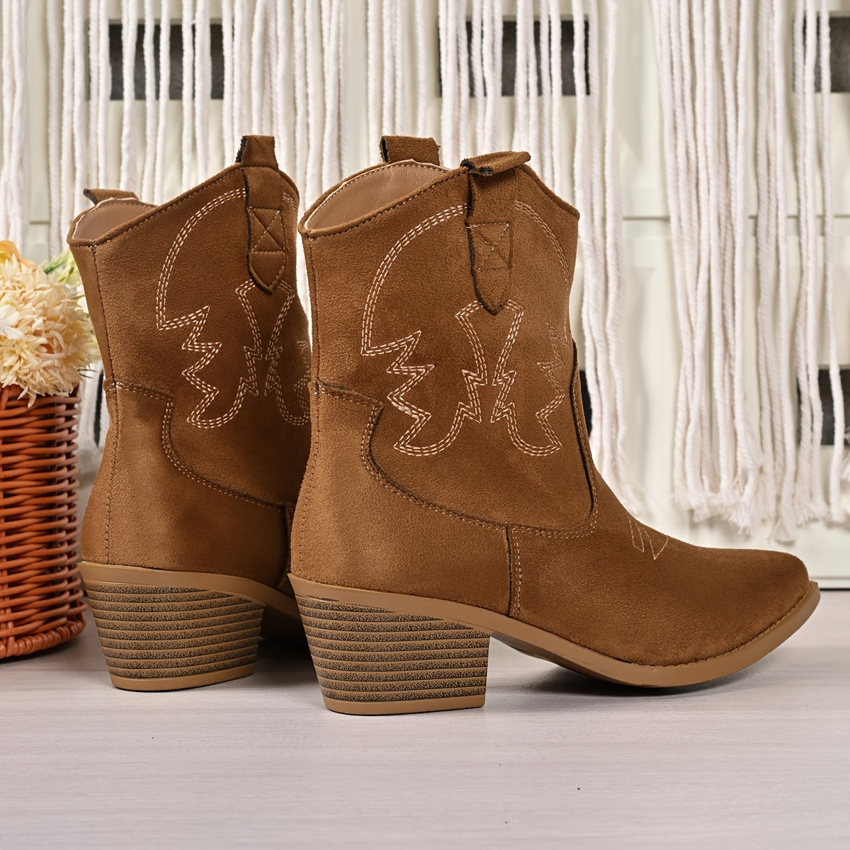 Fable | Westernlaarzen met borduursel voor dames met brede kuiten