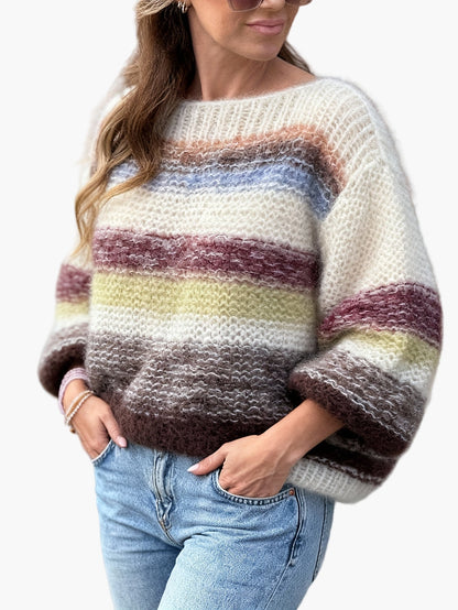 Jersey elegante de mujer a rayas – Jersey de punto para otoño/invierno y tiempo libre