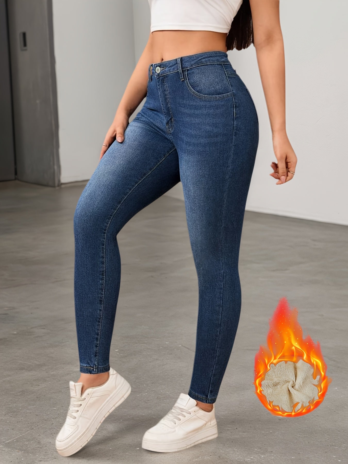 Dames gevoerde jeansbroek van denim, slim fit
