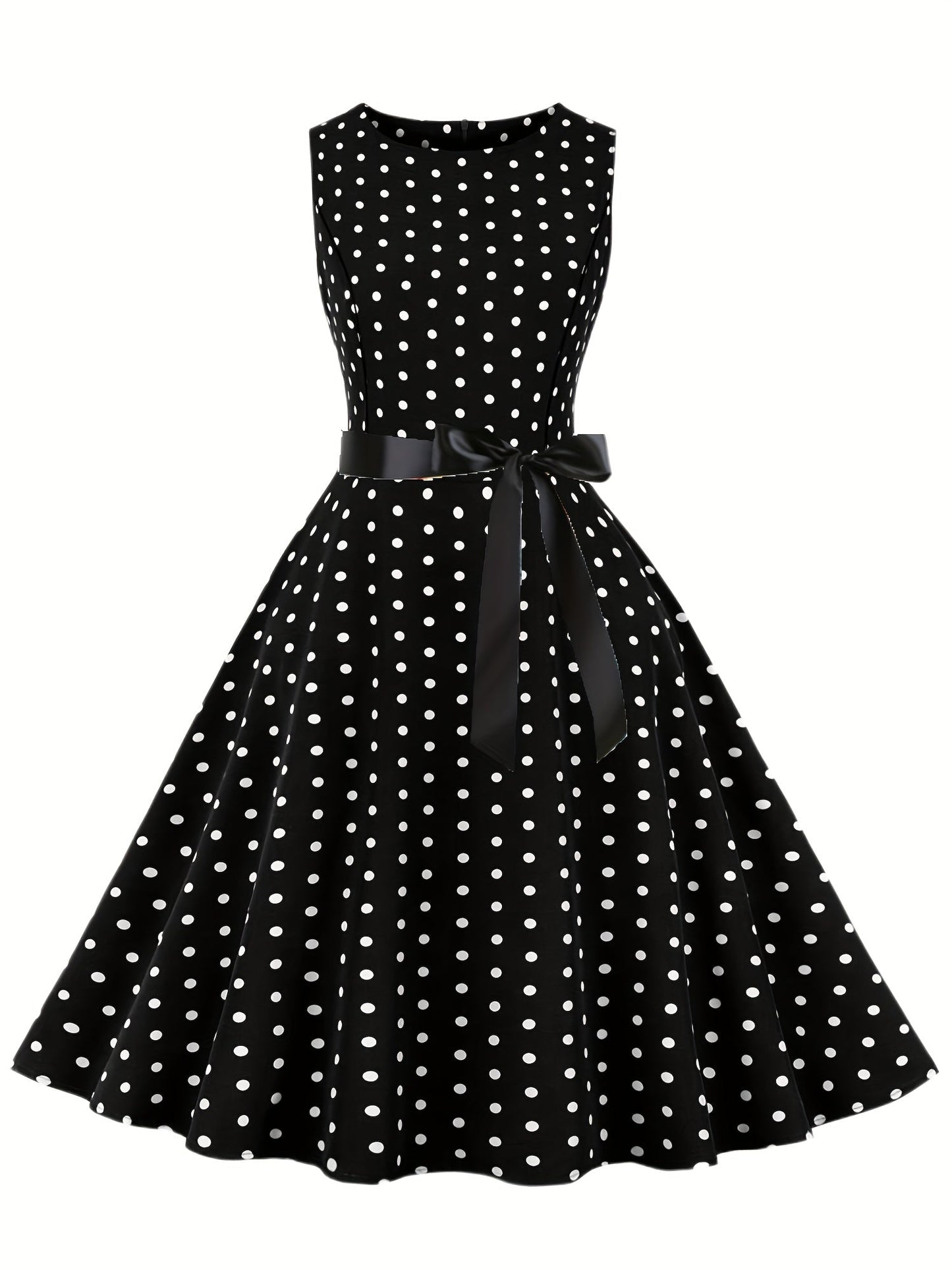 Damen Vintage Polka Dot Fit & Flare Partykleid mit Gürtel, ärmellos, Retro Sommerkleid