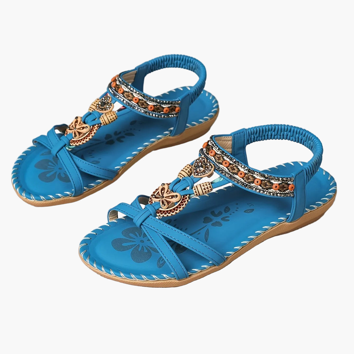 Sandalias bohemias para mujer con decoración étnica de perlas y plantilla cómoda – Tendencia de verano y ocio