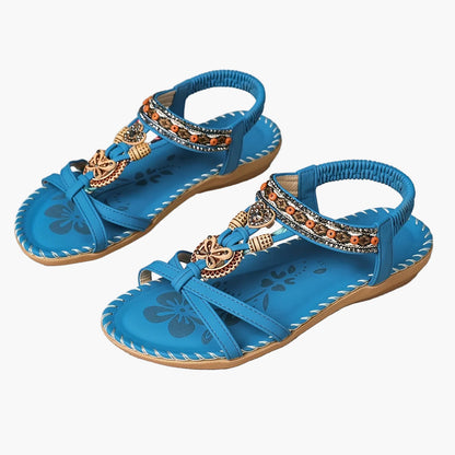 Sandalias bohemias para mujer con decoración étnica de perlas y plantilla cómoda – Tendencia de verano y ocio