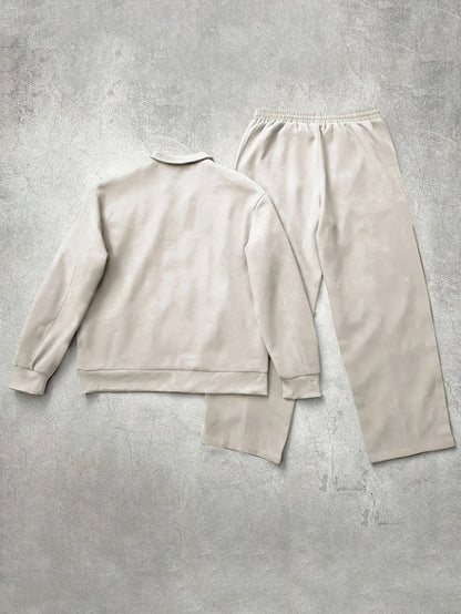 Tuta da ginnastica unisex con giacca con cerniera e pantaloni, bande a contrasto, applicazione con logo