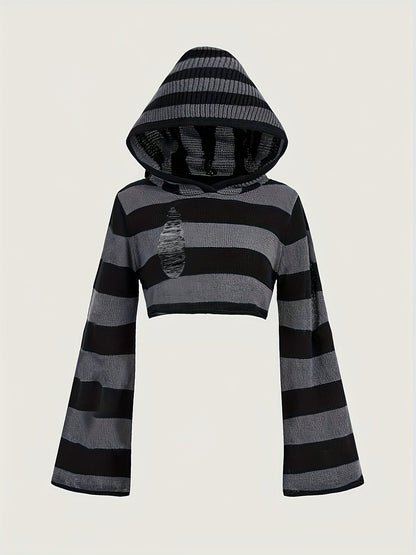 Kurzer Kapuzenpullover mit Streifen und langen Ärmeln