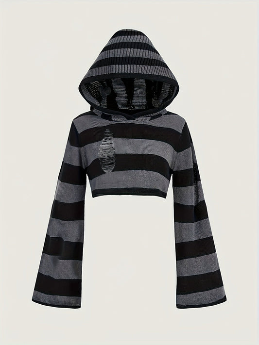 Kurzer Kapuzenpullover mit Streifen und langen Ärmeln