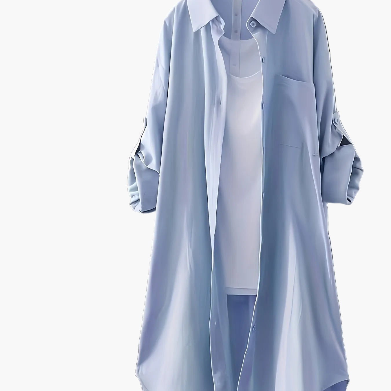 Dame langærmet skjortekjole med knaplukning – afslappet oversize-stil til forår og sommer