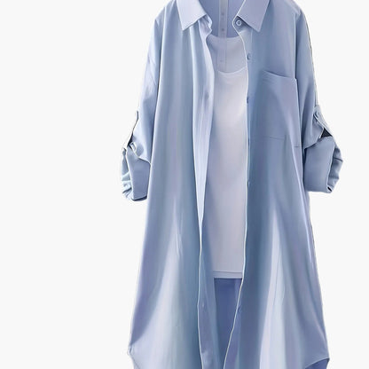 Dame langærmet skjortekjole med knaplukning – afslappet oversize-stil til forår og sommer