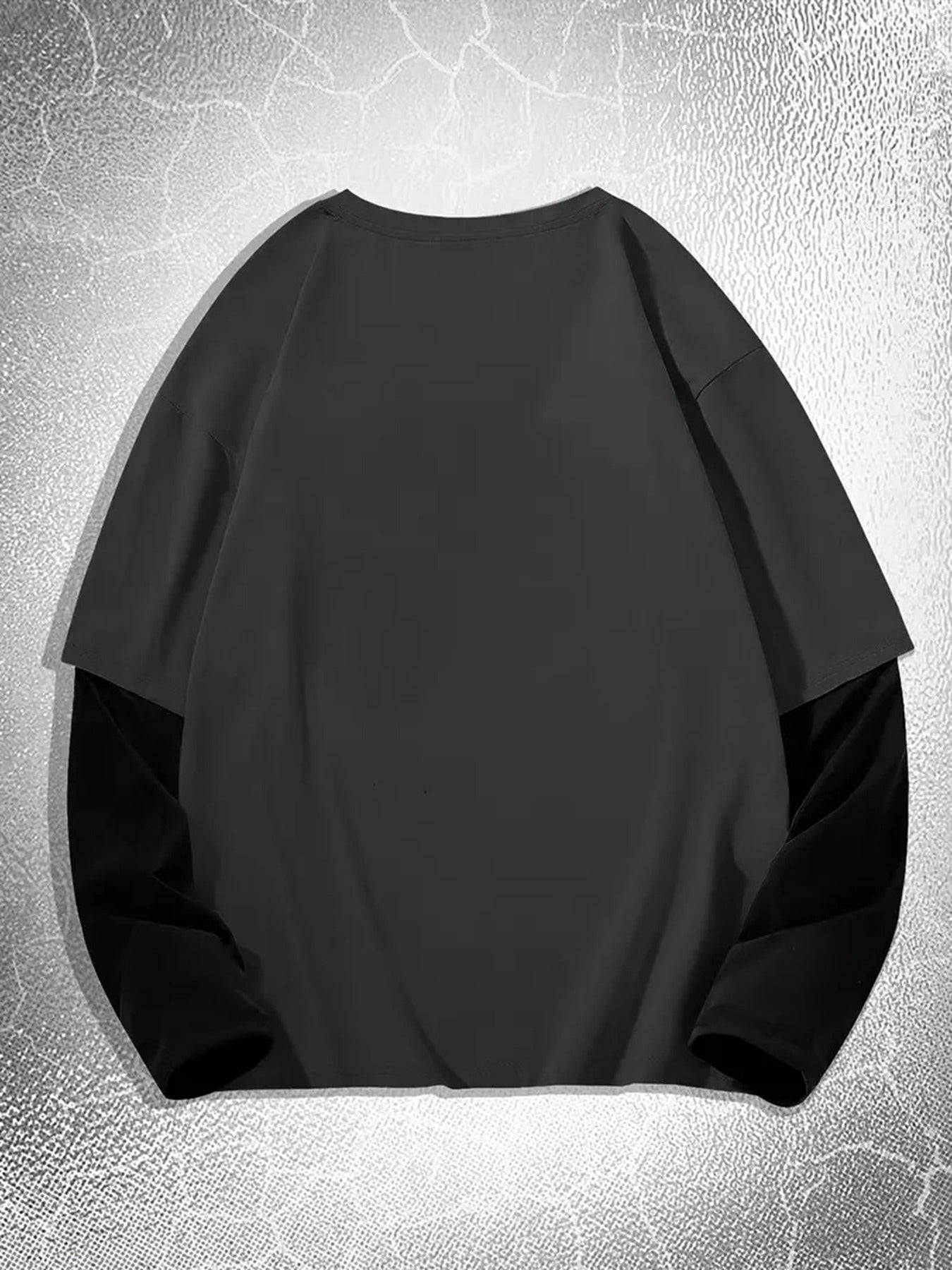 Herre-langærmet T-shirt med to-lagslook, stjerneprint og rund hals