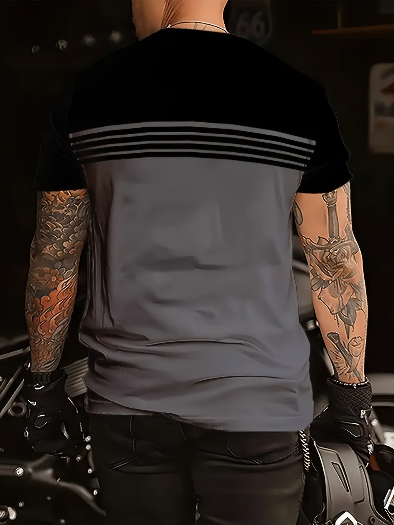 T-shirt uomo in stile biker con righe – Maglietta casual a maniche corte, moderna