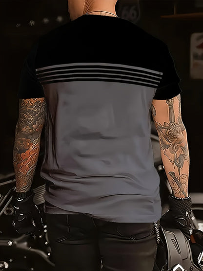 T-shirt uomo in stile biker con righe – Maglietta casual a maniche corte, moderna