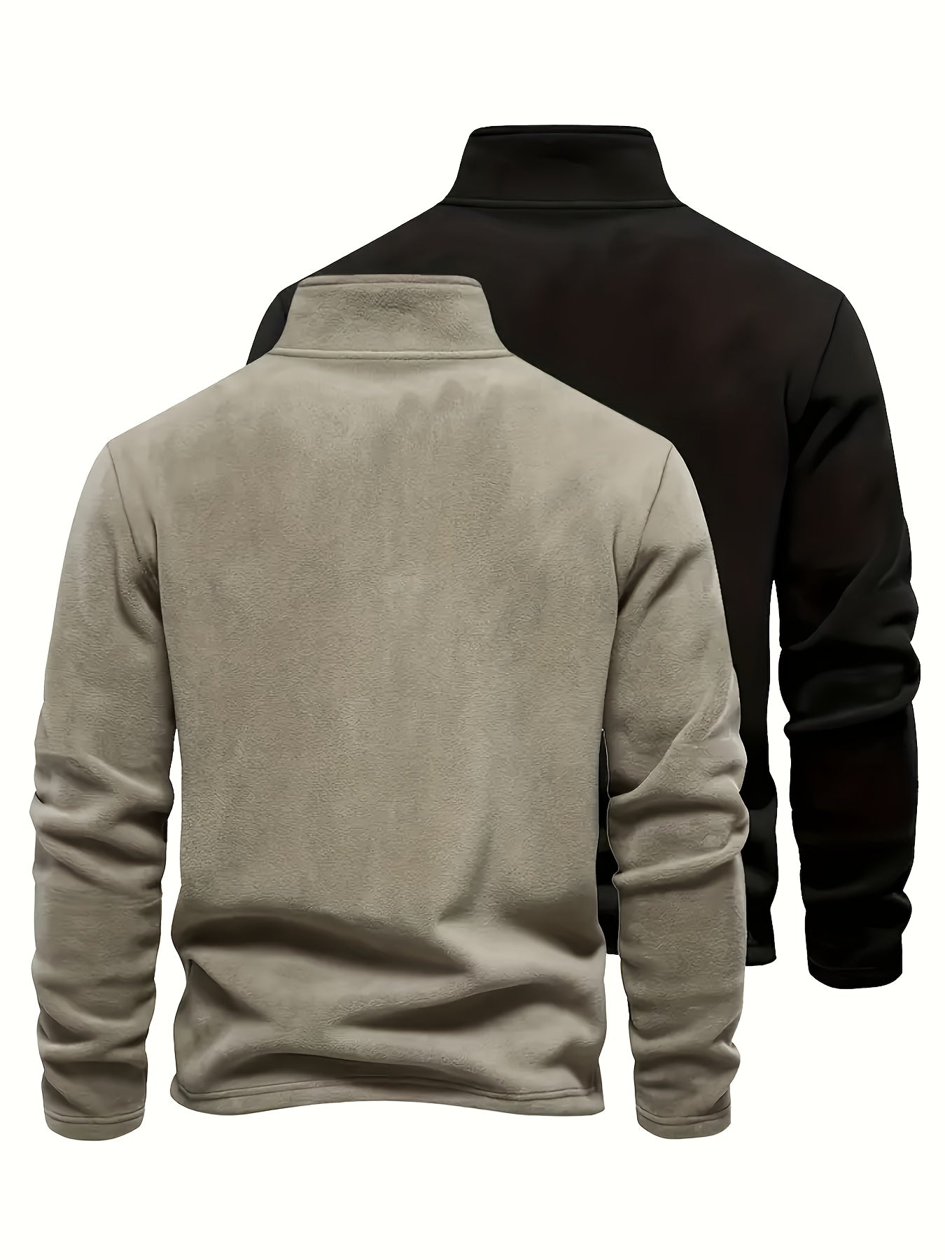 Herenfleece-pullover met opstaande kraag en rits, zwart en kaki