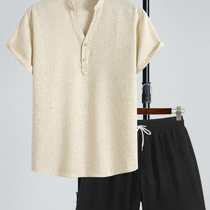 Herren Freizeit Zweiteiler Set Modern – Kurzarm Henley Shirt & Shorts für Sommer und Urlaub