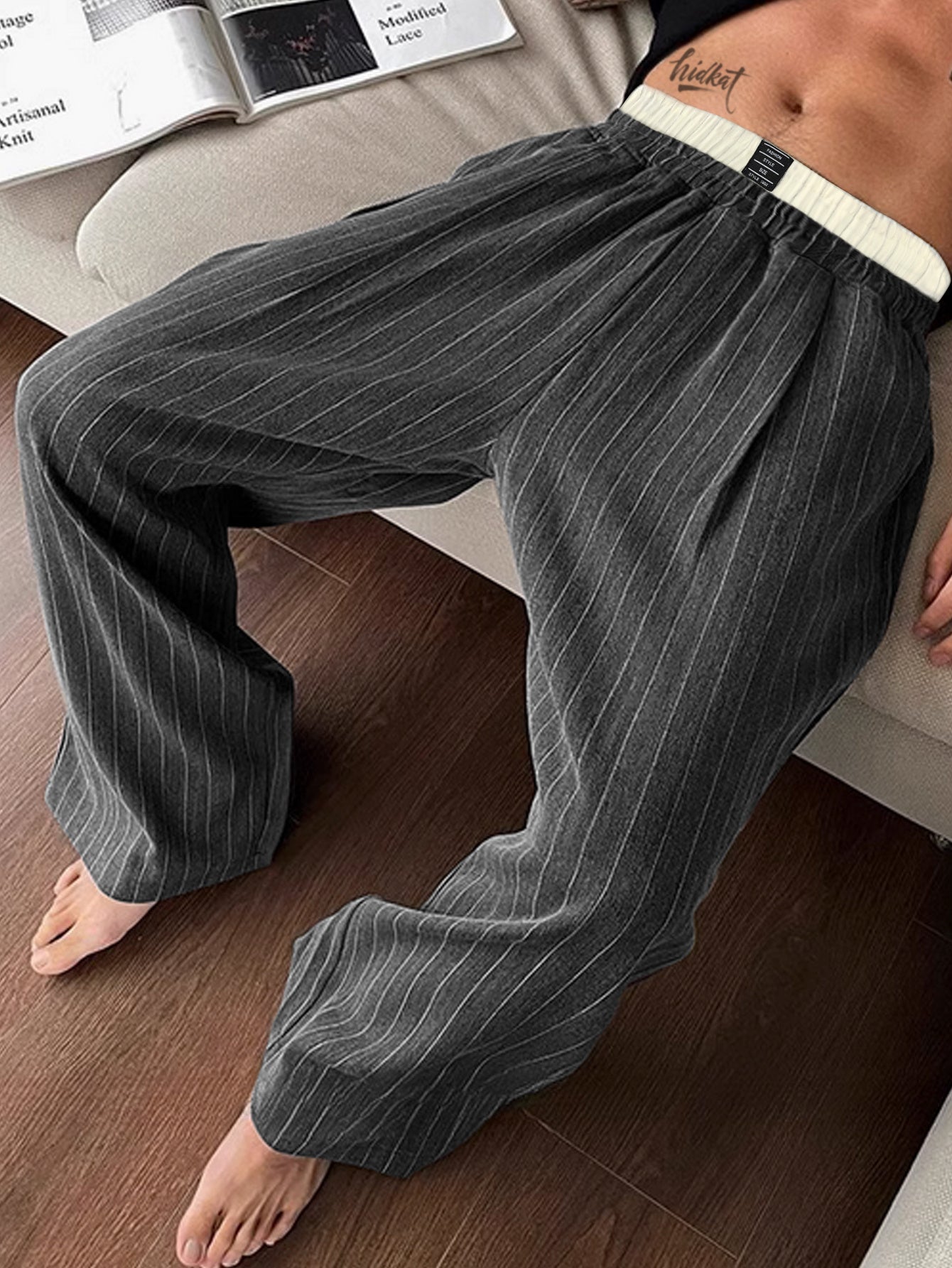 Herren Weite Loungehose mit Nadelstreifen – Modern & Bequem für Freizeit und Home-Office