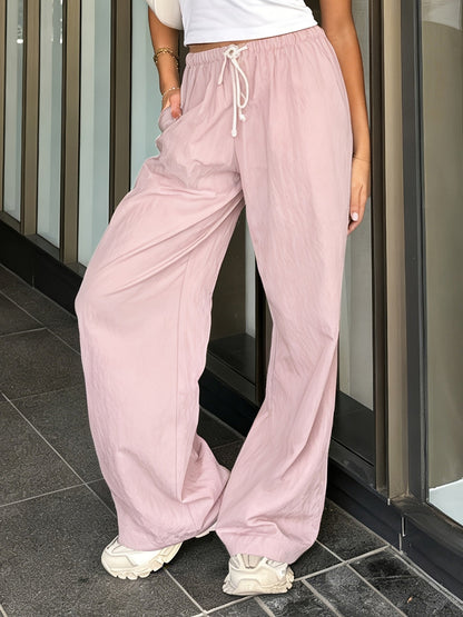 Damskie letnie spodnie z wysokim stanem i sznurkiem – swobodny streetwear na co dzień i czas wolny