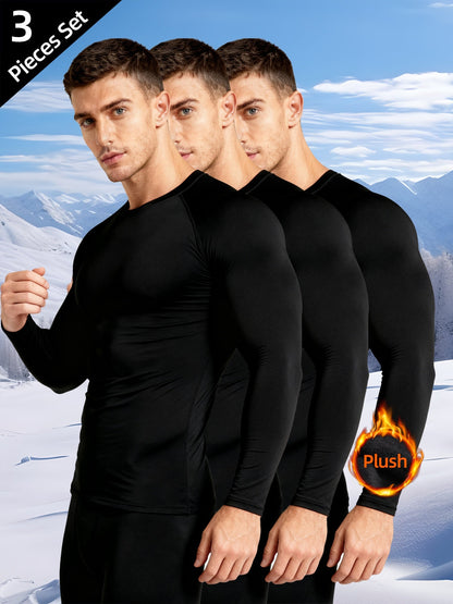 Maglie termiche da uomo a maniche lunghe nere, confezione da 3 pezzi