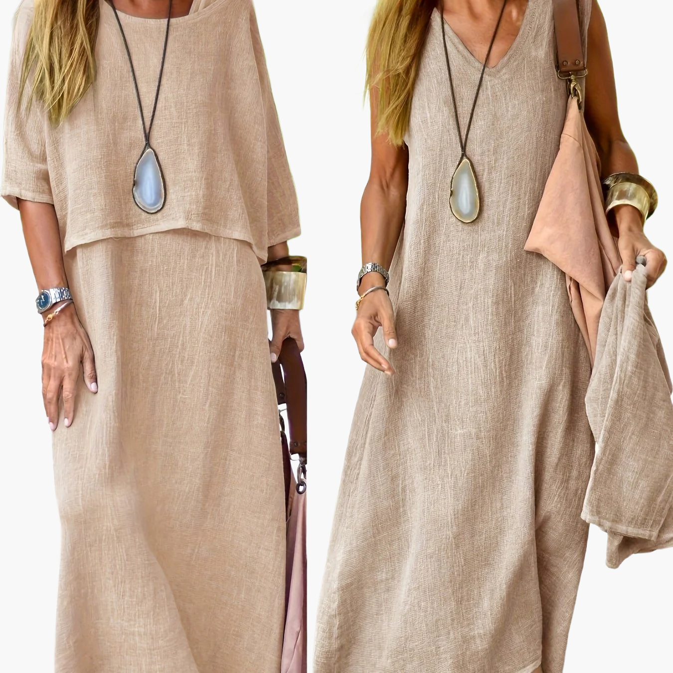 Damen Zweiteiliges Maxikleid Set – Lässiges Sommerkleid mit Überwurf, Eleganter Freizeitstil