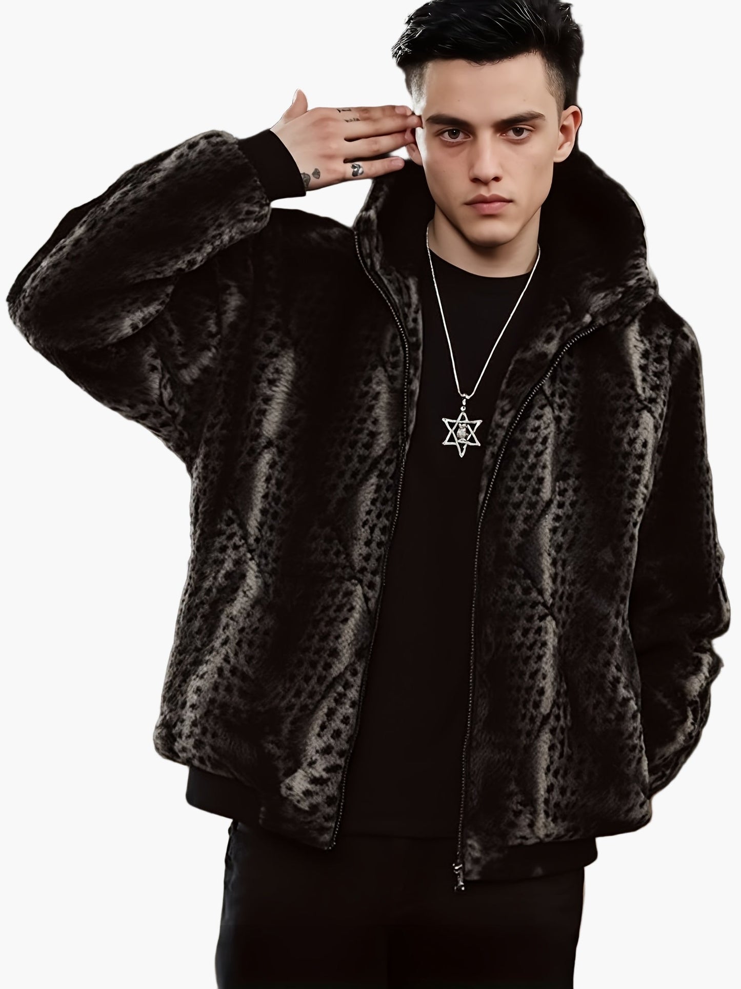 Chaqueta con capucha para hombre en look de tendencia para otoño e invierno – Declaración de moda cálida para tiempo libre y uso diario