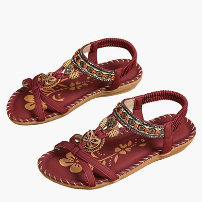 Sandalias bohemias para mujer con decoración étnica de perlas y plantilla cómoda – Tendencia de verano y ocio