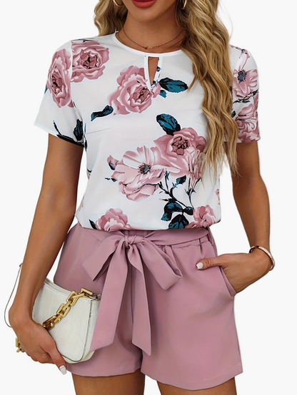 Dame elegant blomsterprint sett med belte – Perfekt for vår og sommer