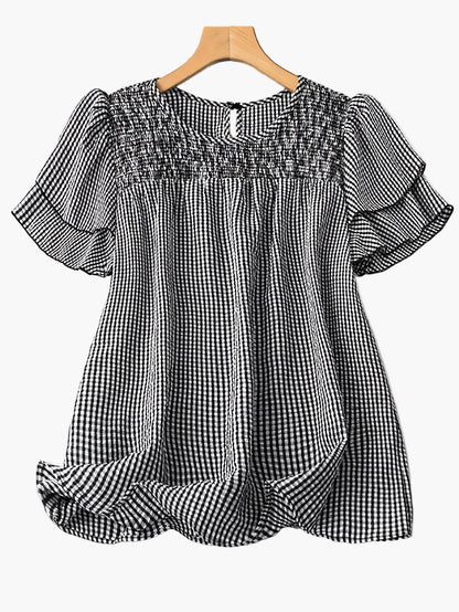 Damen Casual Karo Bluse mit Shorts – Lockerer Sommerstil für Garten und Freizeit
