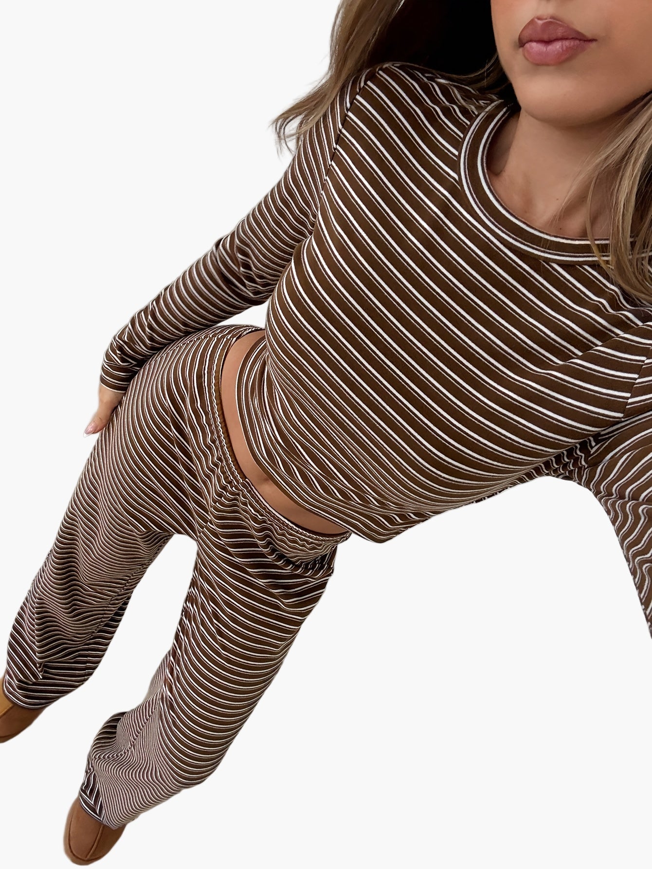 Damen Freizeit Zweiteiler Set mit Streifen – Bequemer Lounge- und Freizeitanzug