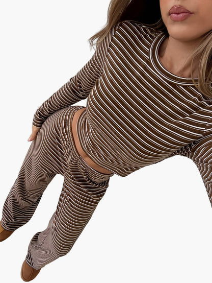 Damen Freizeit Zweiteiler Set mit Streifen – Bequemer Lounge- und Freizeitanzug