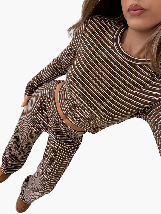 Completo casual da donna a due pezzi con righe – Tuta lounge e casual comoda